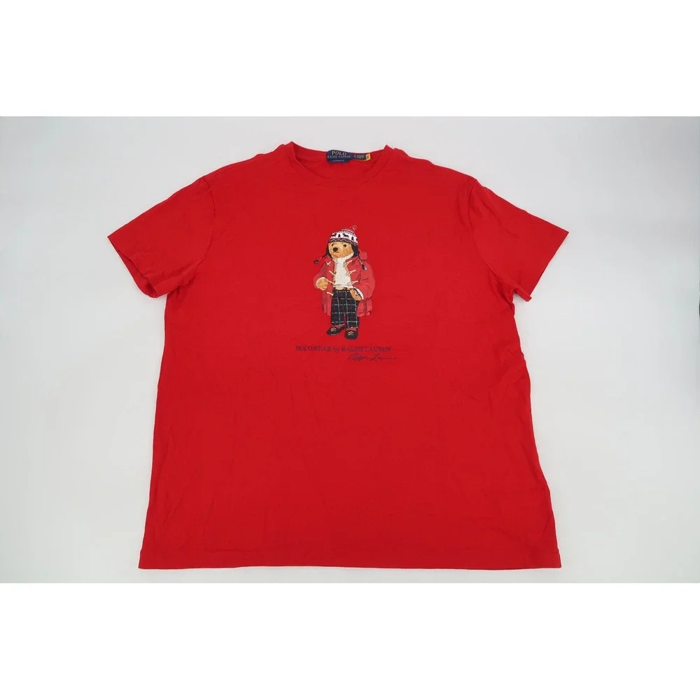 Polo Ralph Lauren T-Shirt Mens Large Red Polo Bear Winter Graphic Classic Fit